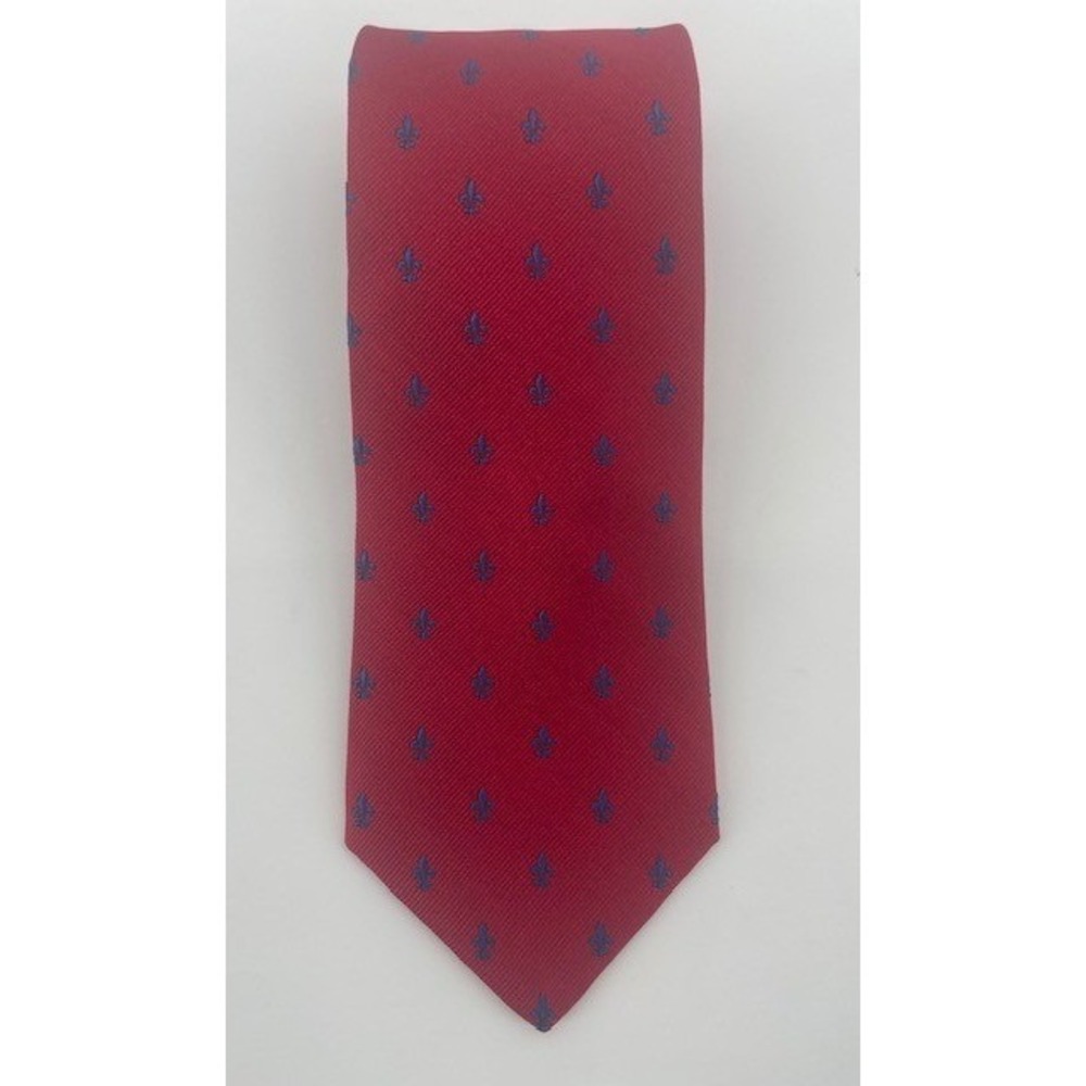 Barbara Blank Necktie Mens OS Red Fleur-de-lis Silk Handmade New York Designer